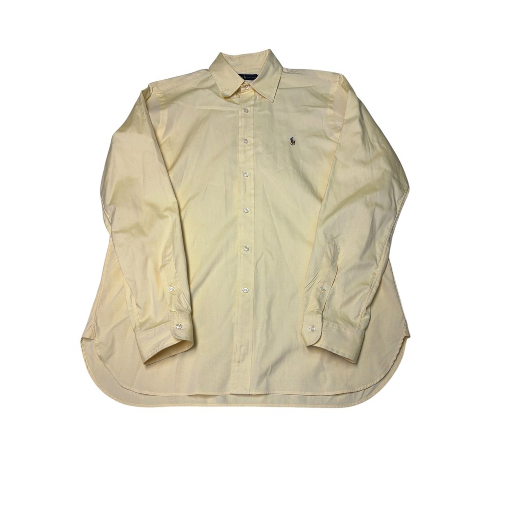 Ralph Lauren Mens 16 40/41 Long Sleeve Button Down Shirt Pale Yellow Cotton Pony